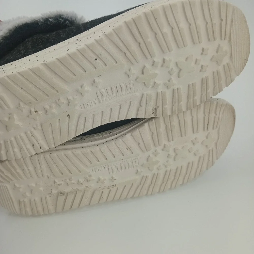 Hey Dude Wendy Fold Black Faux Fur Lined Slip On Loafers Womens Size 7 40471-001